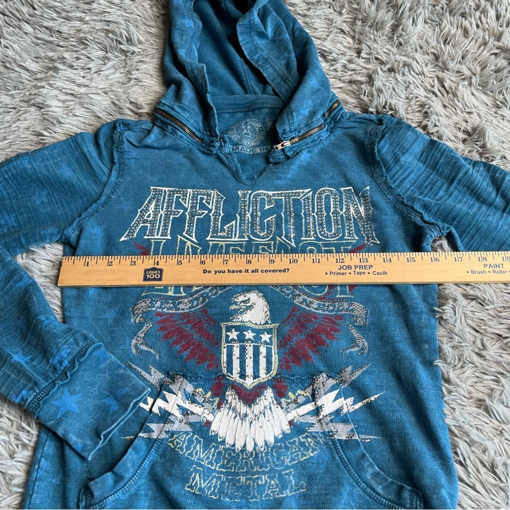 Affliction Hoodie Womens Small Embellishment Spellout Eagle Detach Hood Blue - Picture 7 of 16